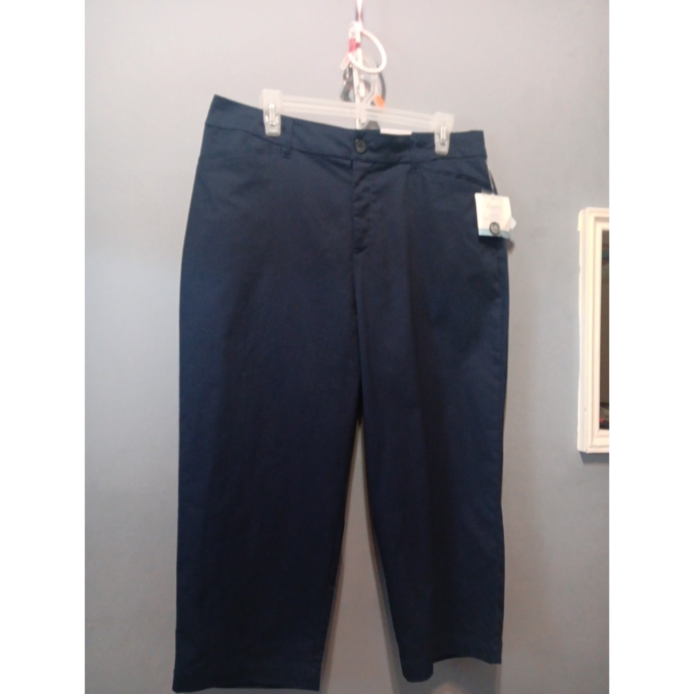 Womens Office Dress Pants Size 14 Navy Blue Secretly Slimming Mid Rise Work NWT